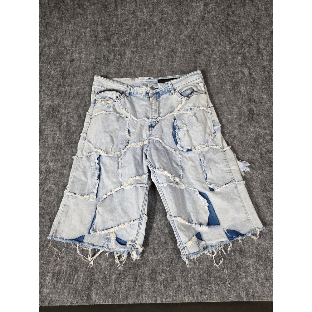Rockstar Original 34 Denim Jorts Mens Light Baggy Patchwork Distressed Y2K